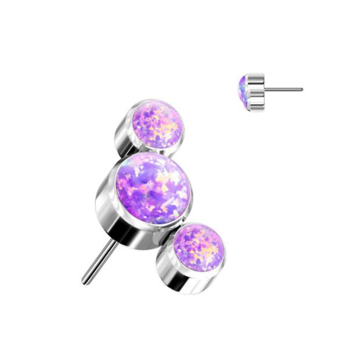 Titanium Threadless Push In Flat Back Opal Cluster Earring