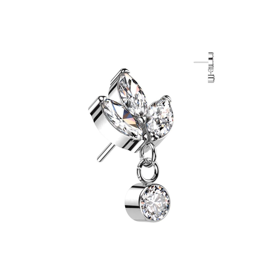 Titanium Threadless Push In Flat Back CZ Marquis Dangle Earring