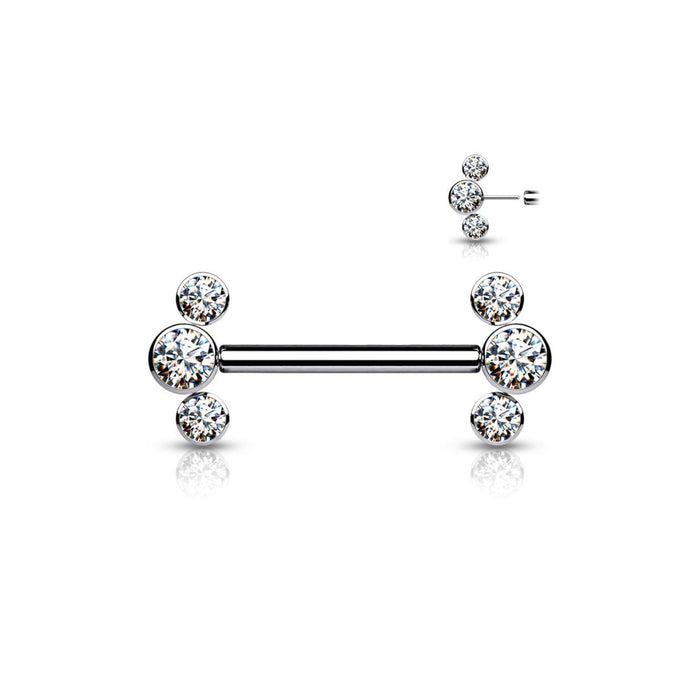 Titanium Threadless Push In 3 Bezel CZ End Nipple Barbell