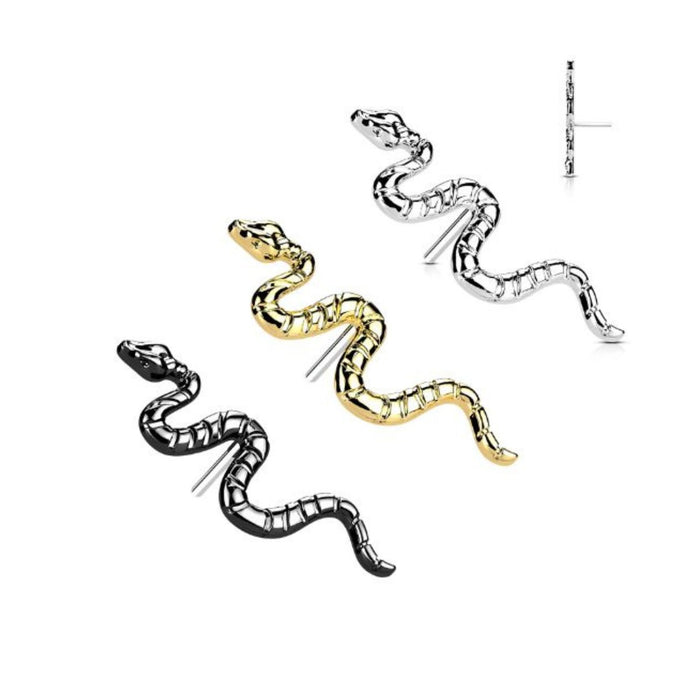 Titanium Threadless Push in Flat Back Snake Earring