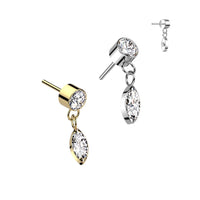 Titanium Threadless CZ Marquis Dangle Flat Back Earring