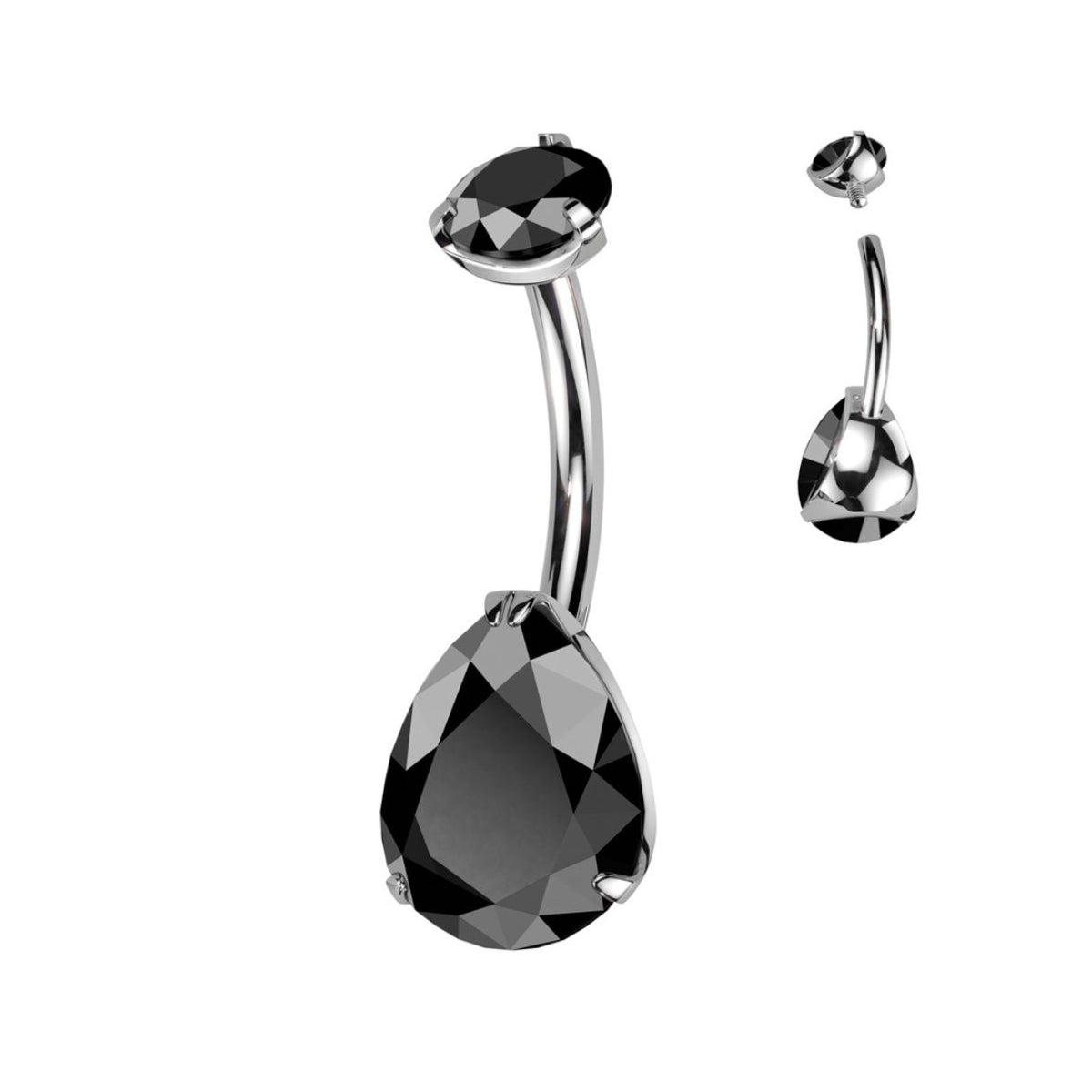 Titanium Internally Threaded CZ Pear Shaped Bellybutton Ring Barbell