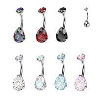 Titanium Internally Threaded CZ Pear Shaped Bellybutton Ring Barbell