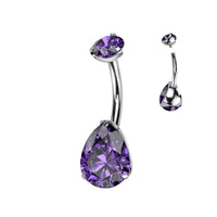 Titanium Internally Threaded CZ Pear Shaped Bellybutton Ring Barbell