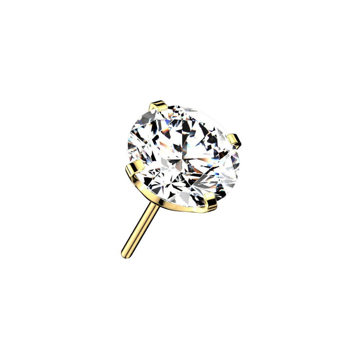 Gold Titanium Threadless Push in Flat Back CZ Crystal Earring