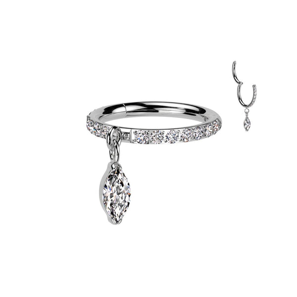 Titanium Side Facing Crystal Hinge Ring with CZ Marquise Dangle