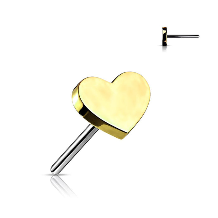 Gold Titanium Threadless Push in  Flat Back Heart Earring