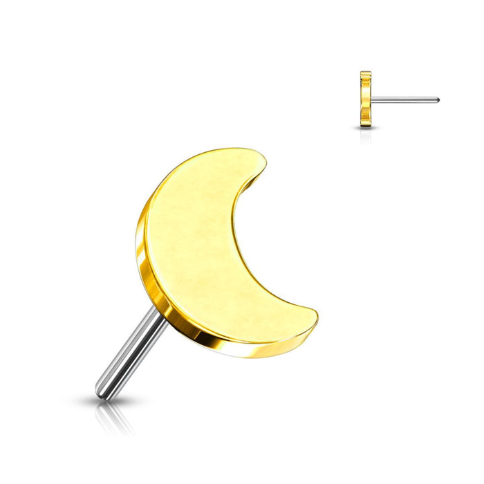 Gold Titanium Threadless Push in Flat Back Moon Earring