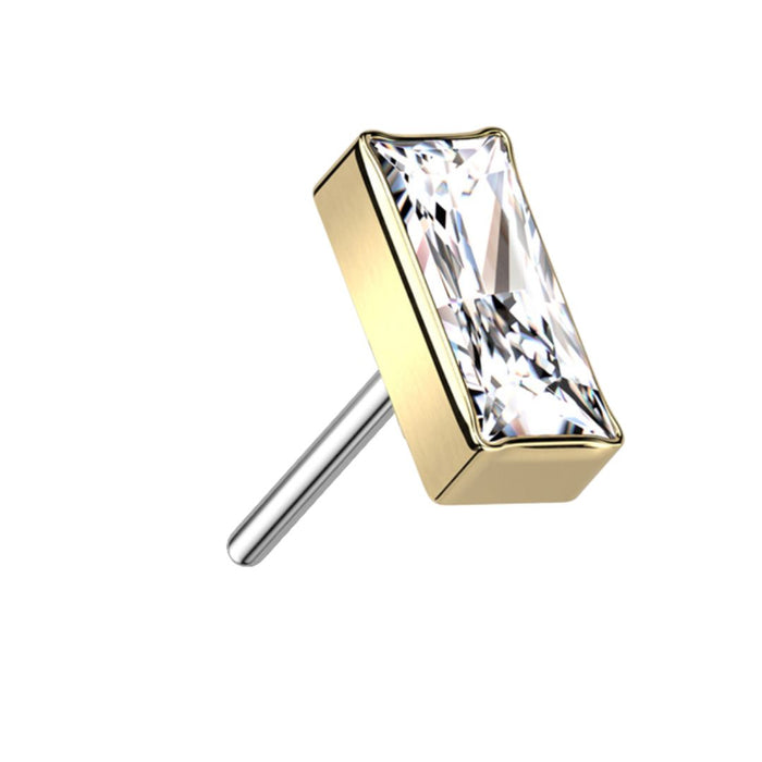 Gold Titanium Threadless Push in Flat Back CZ Baguette Earring