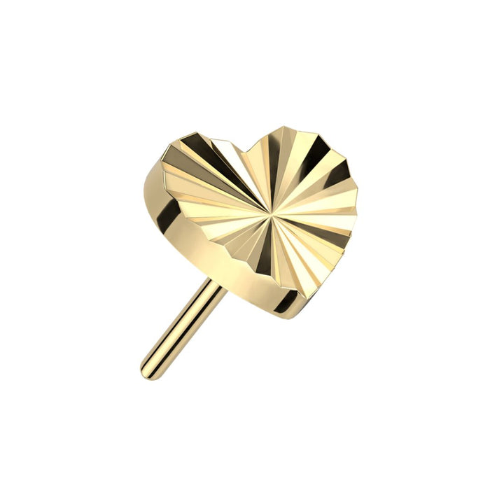 Gold Titanium Threadless Push in Flat Back Diamond Cut Heart Earring