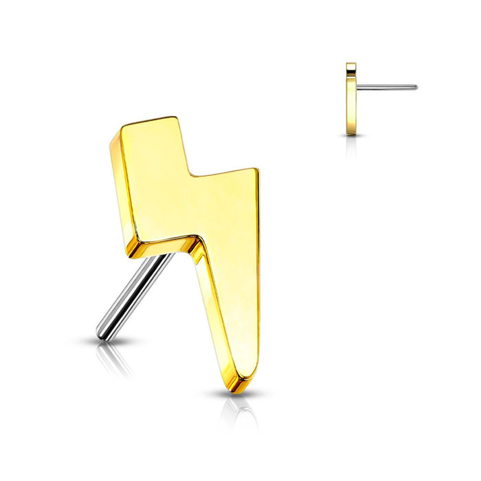 Gold Titanium Threadless Push in Flat Back Lightning Bolt Earring