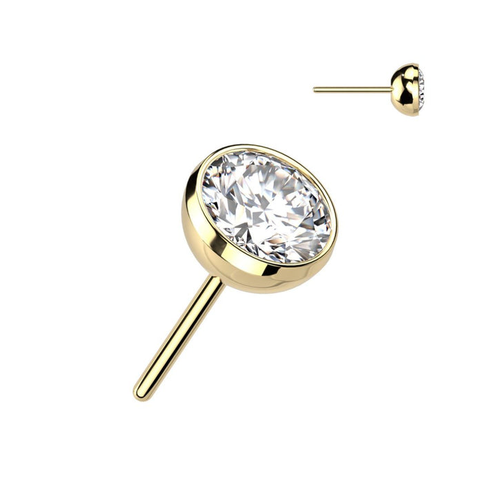 Classic Gold Titanium Threadless Flat Back Round Bezel CZ Earring