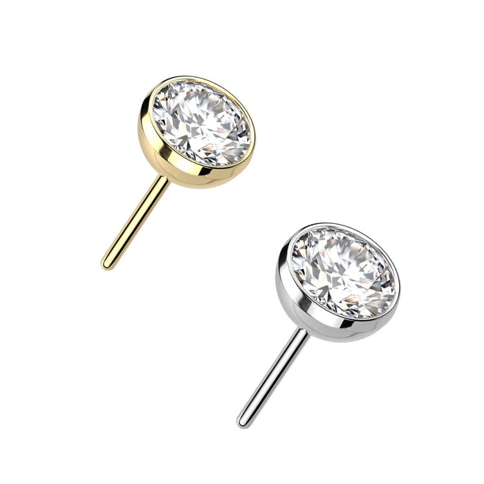 Classic Titanium Threadless Flat Back Round Bezel CZ Earring