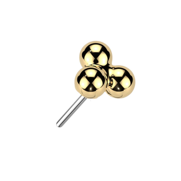 Gold Titanium Threadless Push in Flat Back Tri-Ball Trinity Earring