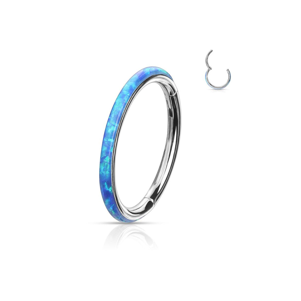 Titanium Side Facing Blue Opal Hinge Ring