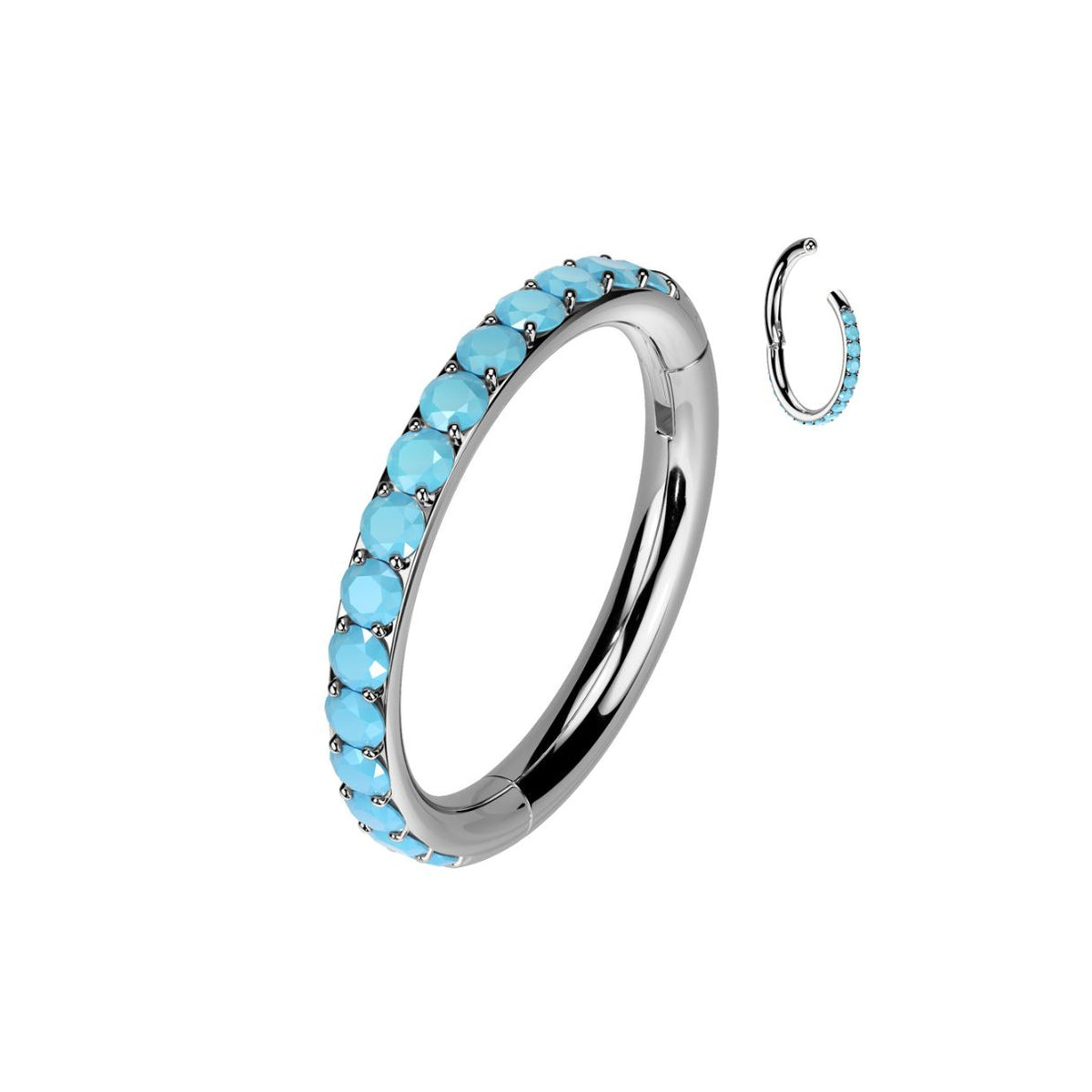 Titanium Side Facing Turquoise Bezel Hinge Ring