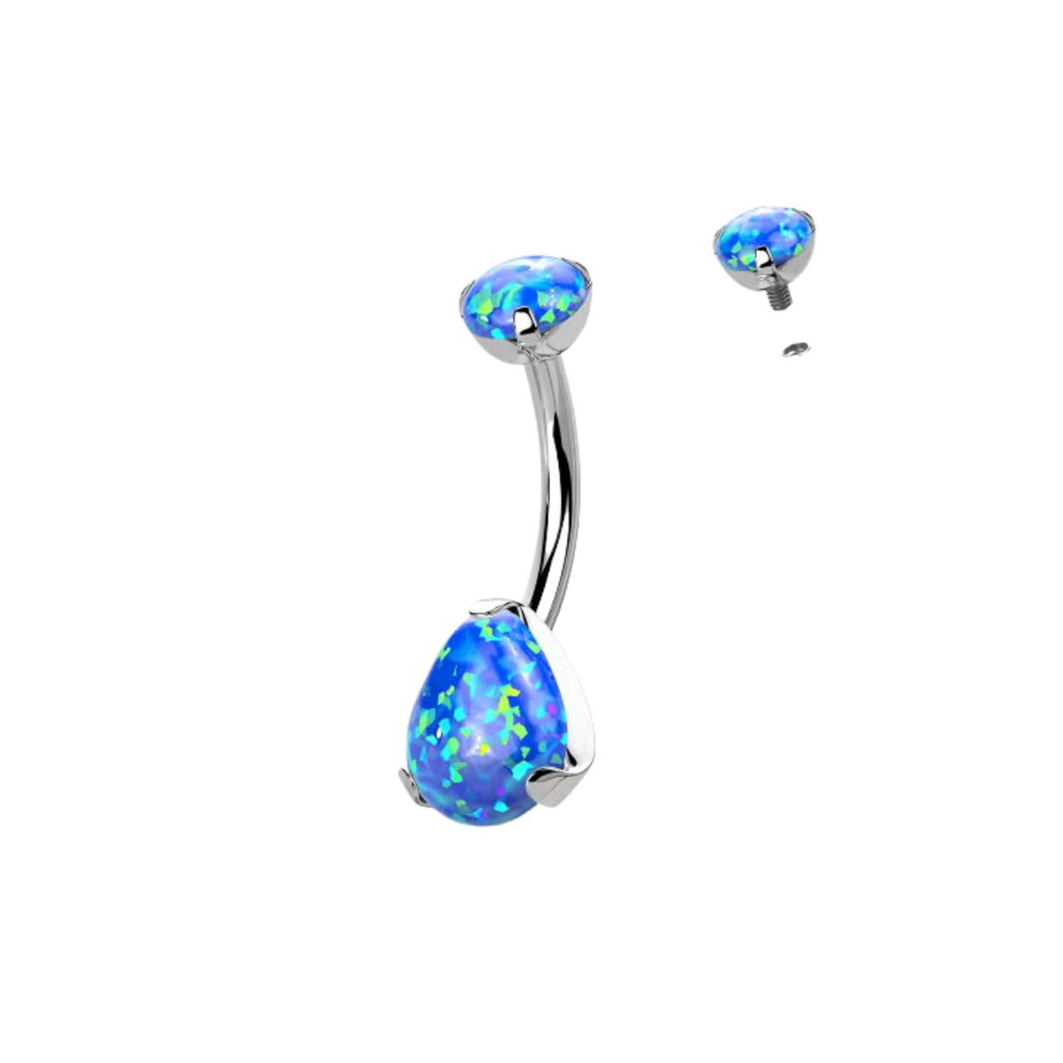 Titanium Internally Threaded Blue Opal Pear Shaped Navel Barbell