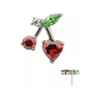 Titanium Threadless Push In Flat Back CZ Heart Cherry Earring