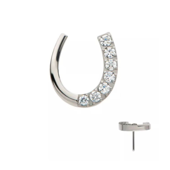 Titanium Threadless Flat Back CZ Horseshoe Earring