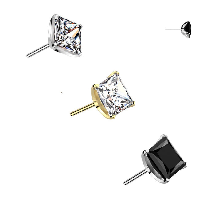 Titanium Threadless Push In Square CZ Flat Back Earring