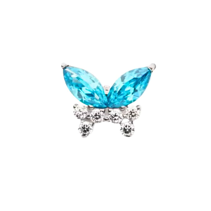 Titanium Threadless CZ Aqua Butterfly Flat Back Earring