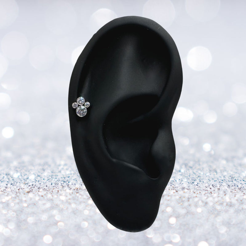 Titanium Threadless CZ Bezel Cluster Flat Back Earring