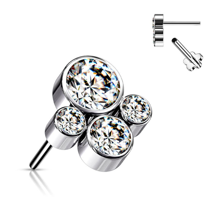 Titanium Threadless CZ Bezel Cluster Flat Back Earring