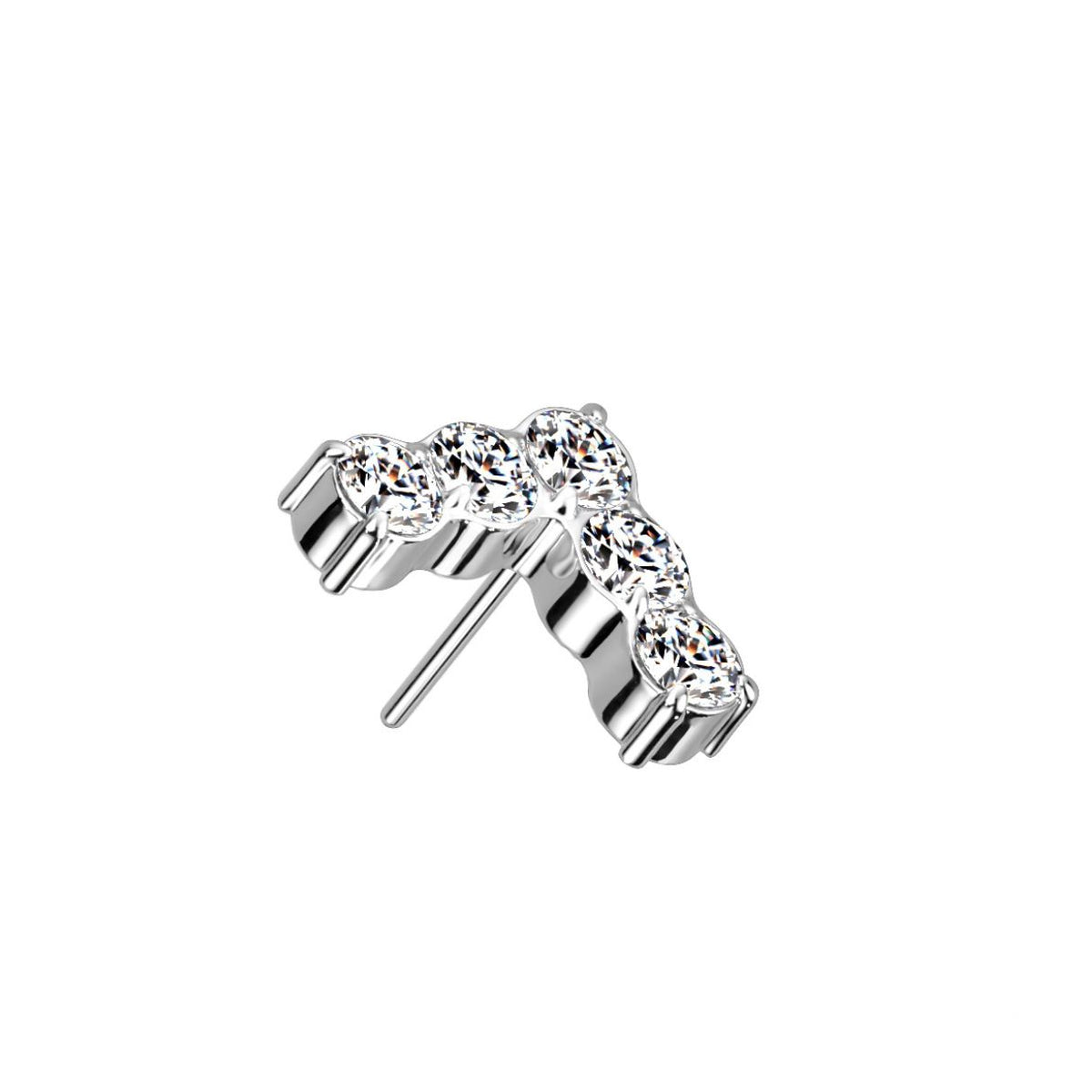 Titanium Threadless Flat Back CZ Chevron Earring