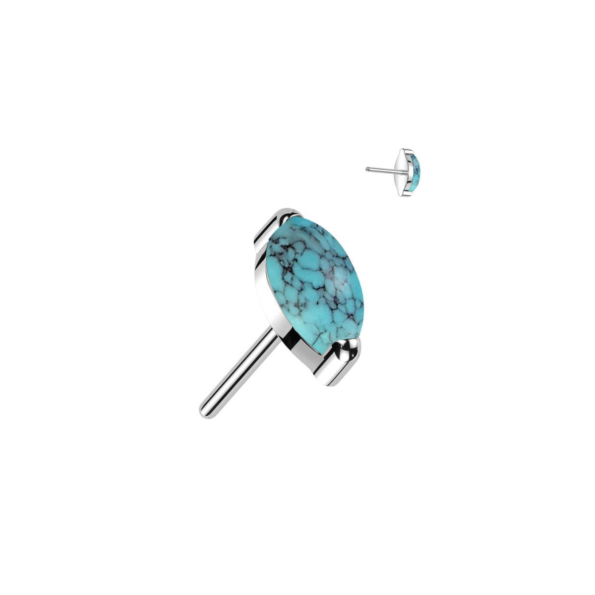 Titanium Threadless Flat Back Turquoise Marquis Earring