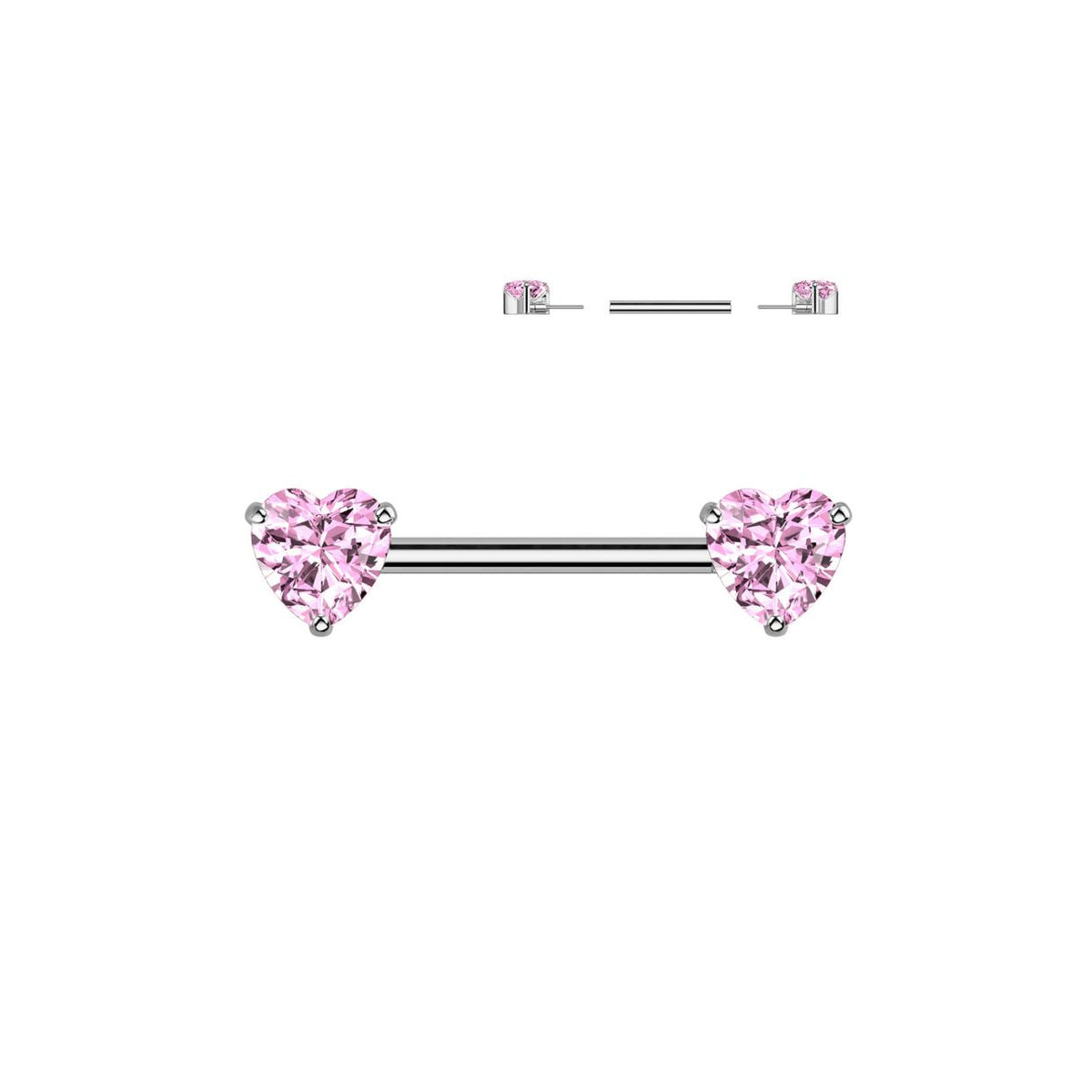 Titanium Threadless Push In Pink CZ Heart Ends Nipple Barbell – MrInkwells