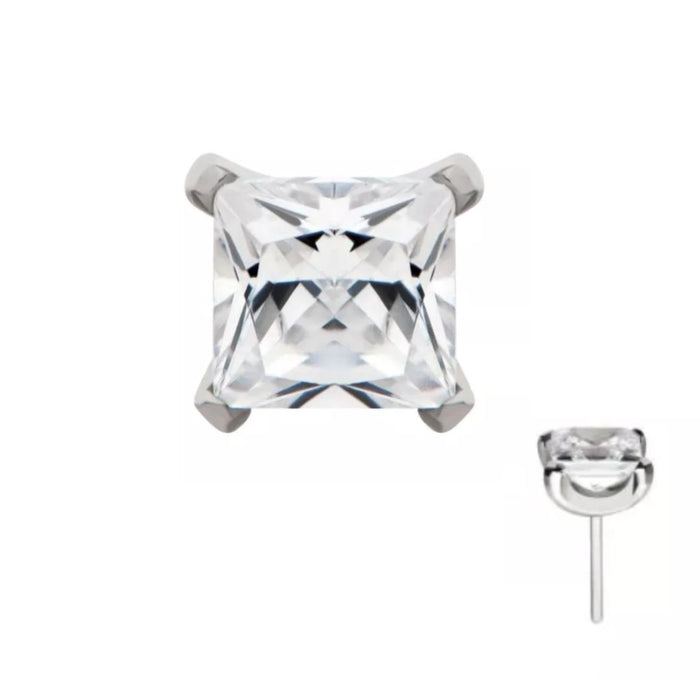 Titanium Threadless Push In Square CZ Flat Back Earring