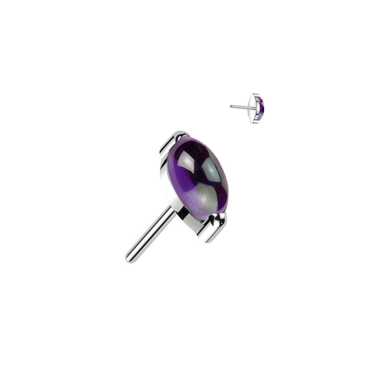 Titanium Threadless Flat Back Amethyst Marquis Earring