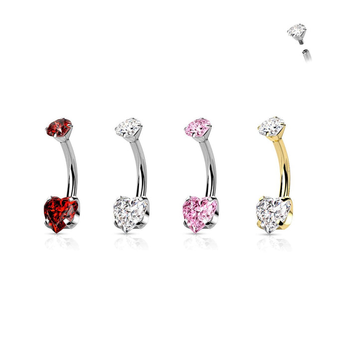 Titanium CZ Heart Navel Barbell