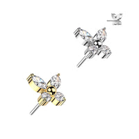 Titanium Threadless Push in Flat Back CZ Butterfly Earring